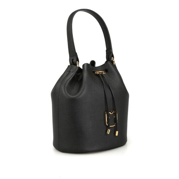 Furla Corona Gray Leather Gold-tone Metal Drawstring Bucket Handbag - Picture 3 of 11